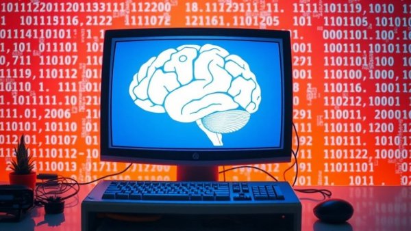 AI impact on eating disorders concept with retro computer brain image.