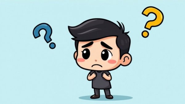 Confused cartoon figure with question marks in light blue background, Chad IDE productivity tool concept.