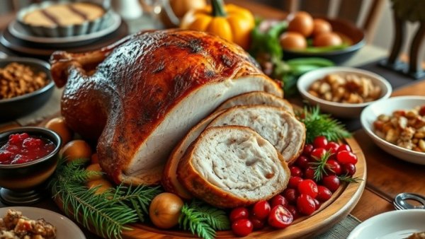 Thanksgiving To-Go Atlanta feast with roasted turkey and sides.