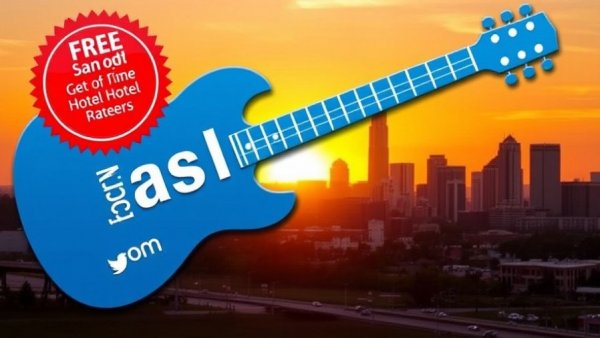 Nashville.com logo with guitar silhouette and skyline, special hotel rate badge.