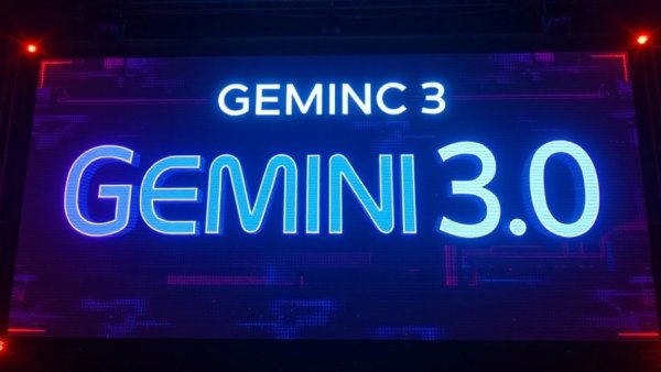 Gemini 3.0 Pro Launch announcement with vibrant typography.