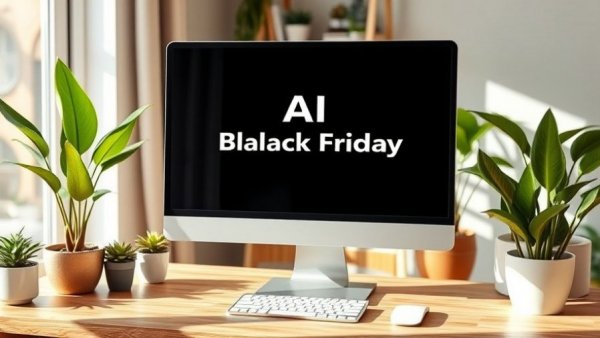 AI tools for Black Friday shopping on monitor at desk.