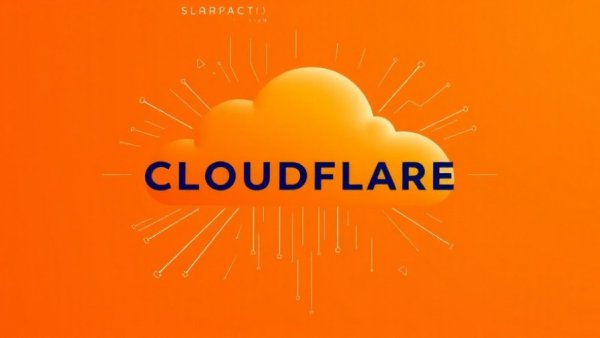 Stylized Cloudflare logo on vibrant orange background.