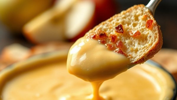 Savory beer cheese fondue recipe dip with bread.