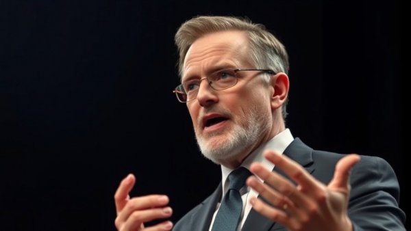 Grok AI expert speaking on stage, black suit, focused expression.