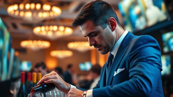 Somm Competition Nashville event with man pouring wine in bright venue.