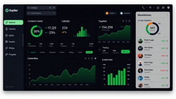 Sleek analytics dashboard showcasing content creator statistics, AI tools.