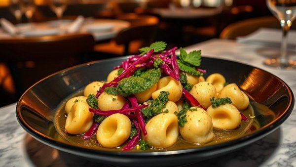 Gourmet Italian gnocchi dish at Nashville Italian restaurant, colorful presentation.