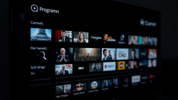 Dark-themed TV interface showing program guide, Gemini for TV AI Integration.