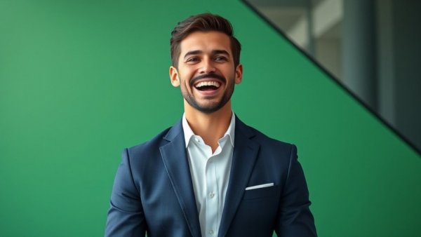 Confident man discussing Glid logistics solutions against a geometric backdrop.