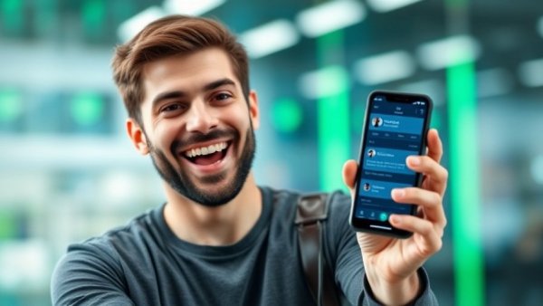 Excited man showcasing ChatGPT Voice Mode and Group Chat Features on smartphone.
