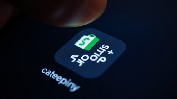 Shopify app icon on smartphone screen during Cyber Monday.