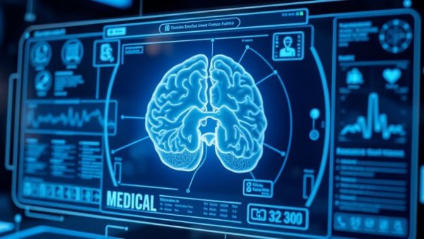 Futuristic health technology with digital medical interface.