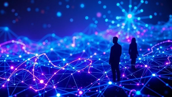 Futuristic AI and economy integration theme with digital and human elements.