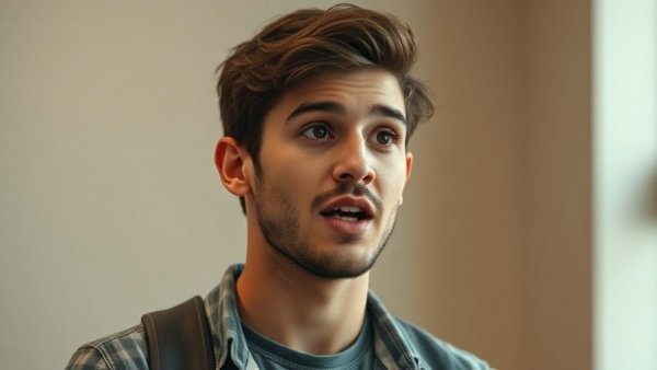 AI creativity discussion by young man in casual attire.