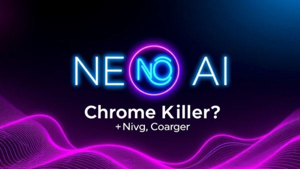 Futuristic AI native browser promotional graphic with neon colors.