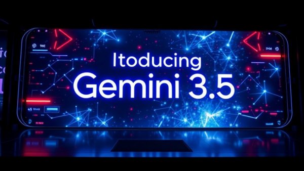 Gemini 3.0 Flash AI Model futuristic display with vibrant lighting.