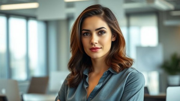 Realistic office image of a woman for AI Video Generator.