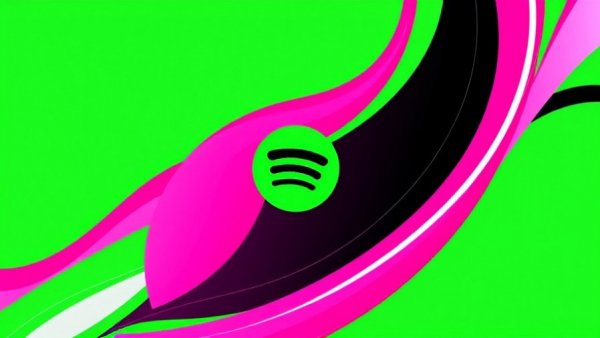Abstract art with Spotify logo and colorful lines, Spotify Prompted Playlists AI.