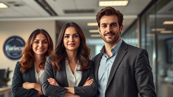 Professional individuals in a modern office, AI technology trends.