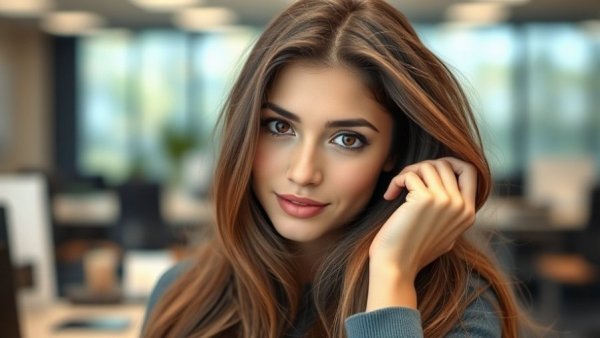 AI Catch Video Generator App: Woman in office environment.