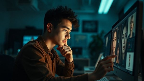 AI creativity in action as young adult engages with art tools.