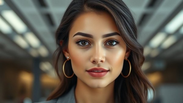 AI Video Generation App concept with 5-star rating and confident woman