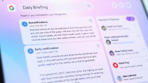 Interface of Google AI CC Daily Briefing with notifications and calendar.