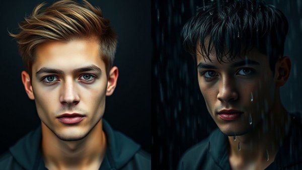 AI creativity portrayed in a dramatic transformation of a young man.