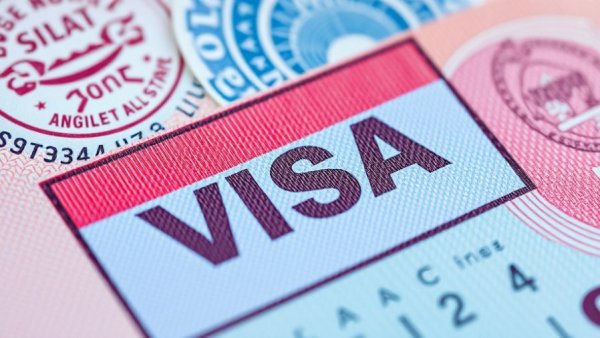 Visa stamp close-up reflecting processing delays in tech industry.