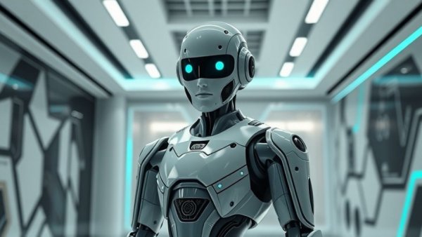 Futuristic humanoid robot in a modern showroom, showcasing future impact.