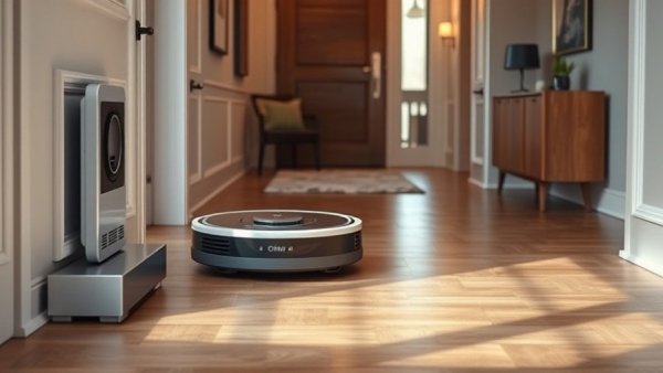 Robotic vacuum in modern home showcasing future technology.