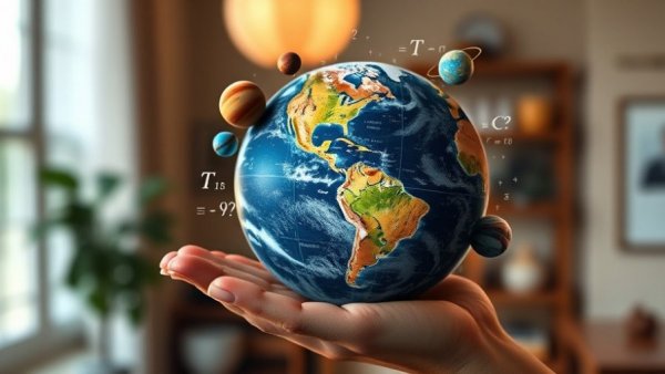 Virtual globe depicting AI technology trends with math equations.