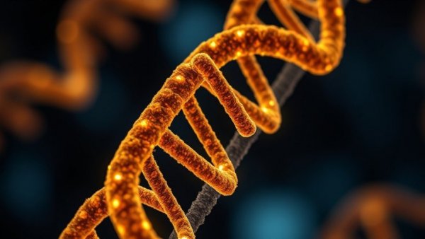 Advanced technology in cancer research: glowing DNA strand.