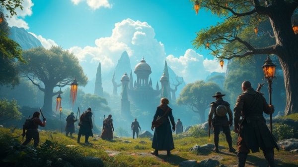 Adventurers exploring a fantasy landscape in a generative AI game.