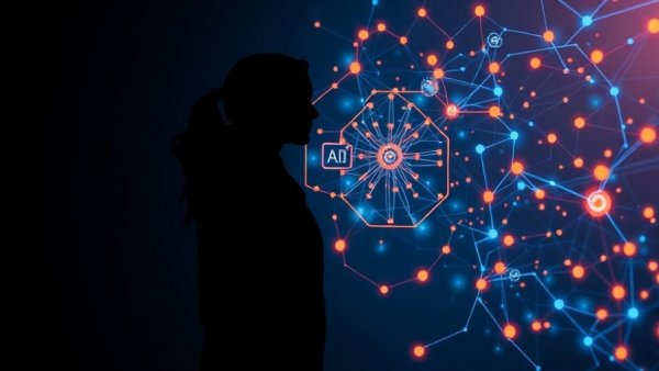 Generative AI Revolution visualized with abstract silhouette and network.