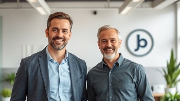 Two men in modern office representing future technology trends in cybersecurity.
