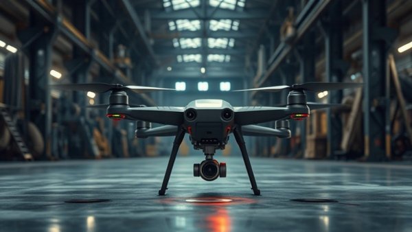 Foreign-made drone on industrial floor amid ban proposal.
