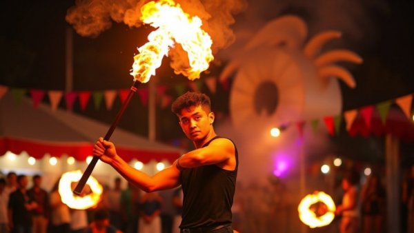 Fire performer at Visit Lauderdale Food & Wine Festival 2026, dazzling stage act.
