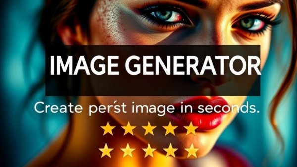Vibrant promotional image for AI image generator with text overlay