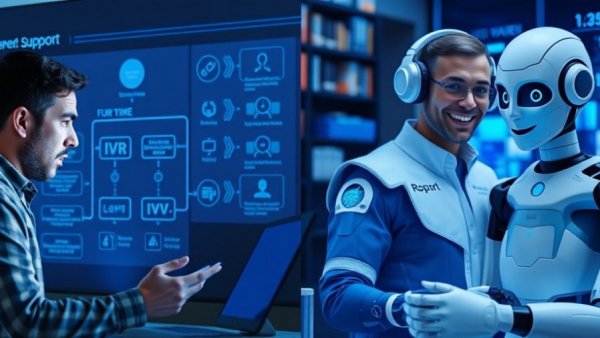 Split image of traditional IVR and AI-native customer support solutions.