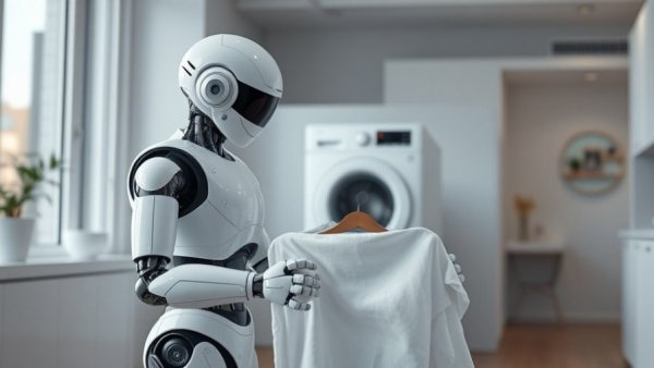 LG CLOiD home robot folding laundry in a modern setting.
