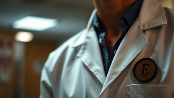 Plaud NotePin S on lab coat lapel in dim lighting.