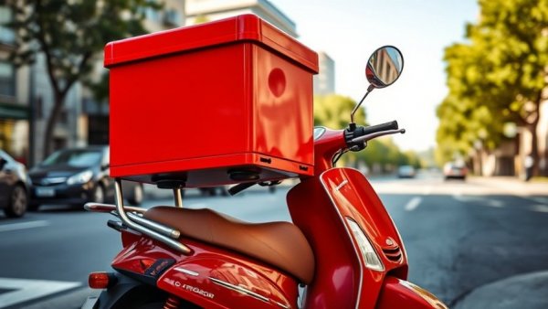 AI technology trends in food delivery with a red scooter.