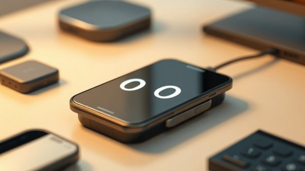 AI assistant charger with phone screen displaying animated eyes.