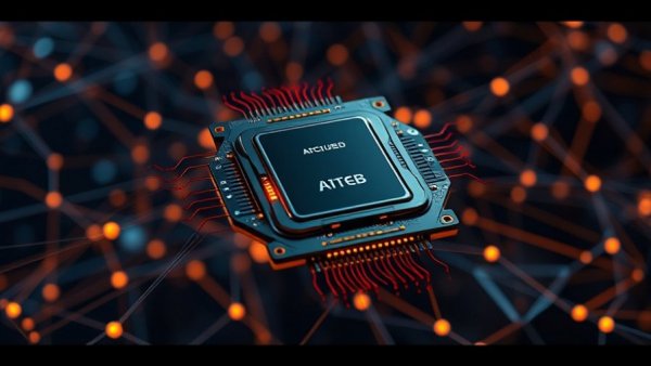 Advanced AI-powered PC processor amidst a digital network.