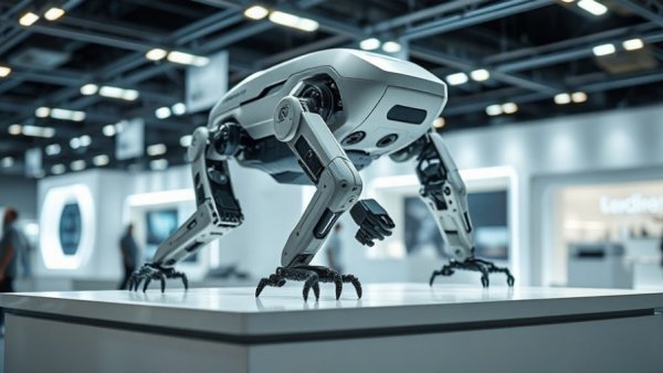 Futuristic robot at CES 2026 climbing platform