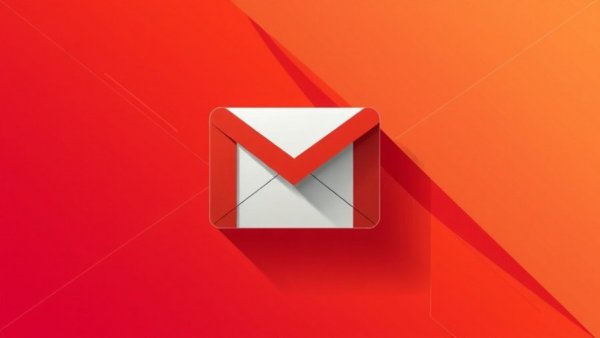 Colorful Gmail logo on red geometric background, representing AI Inbox Gmail.