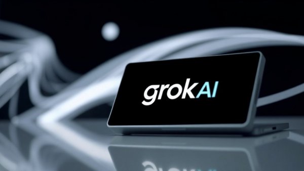 Close-up of Grok AI logo, digital screen focus, controversy context.
