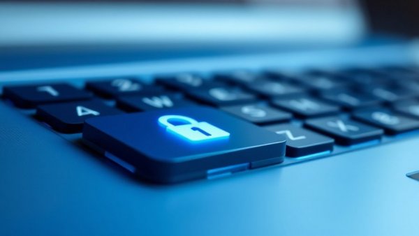 Futuristic keyboard with AI online security key.